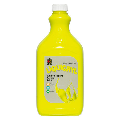 Educational Colours Fluorescent Liquicryl Junior Student Acrylic Paint 2L Yellow
