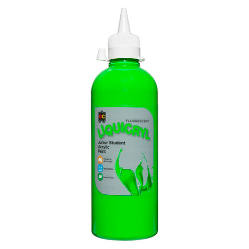 Educational Colours Fluorescent Liquicryl Junior Student Acrylic Paint 500ml Green
