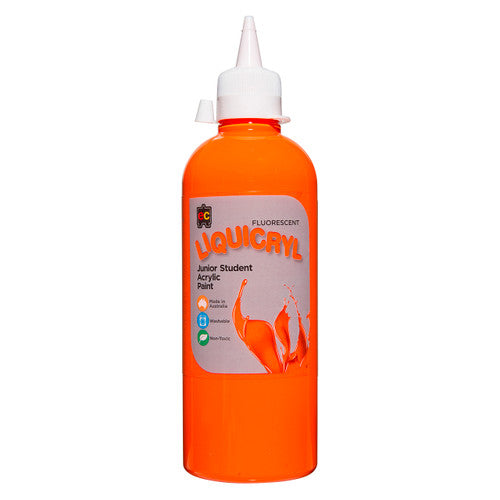Educational Colours Fluorescent Liquicryl Junior Student Acrylic Paint 500ml Orange