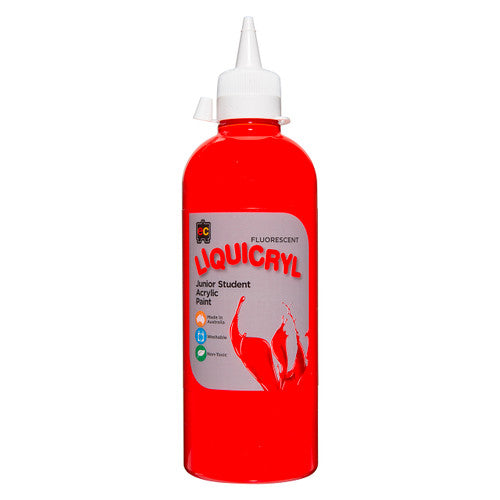 Educational Colours Fluorescent Liquicryl Junior Student Acrylic Paint 500ml Scarlet
