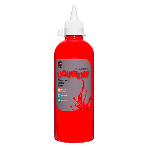 Educational Colours Fluorescent Liquitemp Classroom Poster Paint 500ml Scarlet