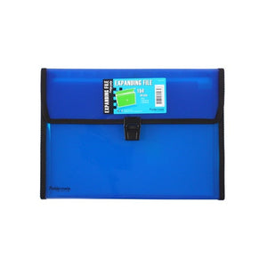 Foldermate Pop Gear A4 expanding file in translucent blue with black buckle closure and pack label