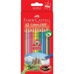 Faber-Castell Colour Grip assorted permanent coloured pencils, set of 12, fanned out to show all colours