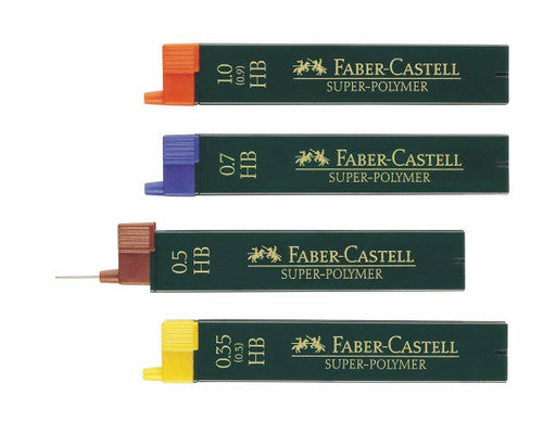 Close-up of Faber-Castell 1.0mm HB fineline leads showing lead tips and packaging detail