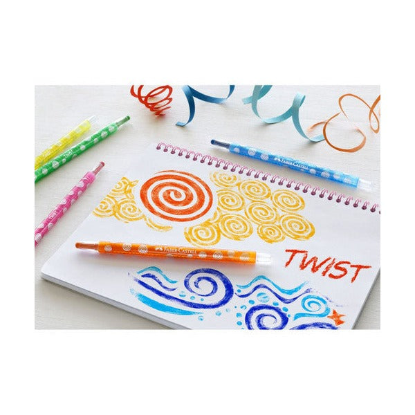 Pack of 12 Faber-Castell Jumbo Twist Wax Crayons in cardboard wallet, assorted colours