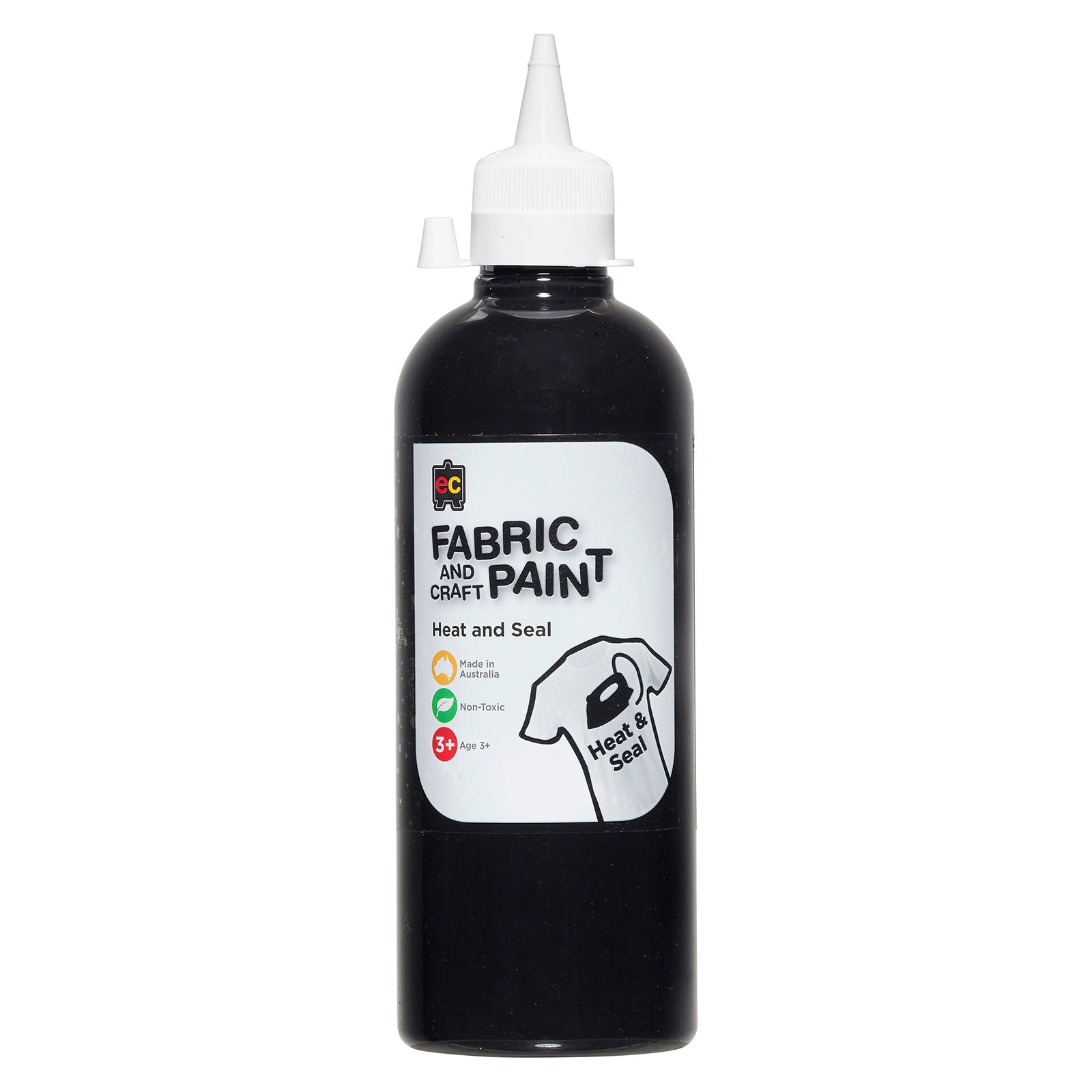 Educational Colours Fabric and Craft Paint 500ml Black in a squeeze bottle with precision nozzle designed for fabric painting, canvas art, mixed media crafts, and decorative projects.