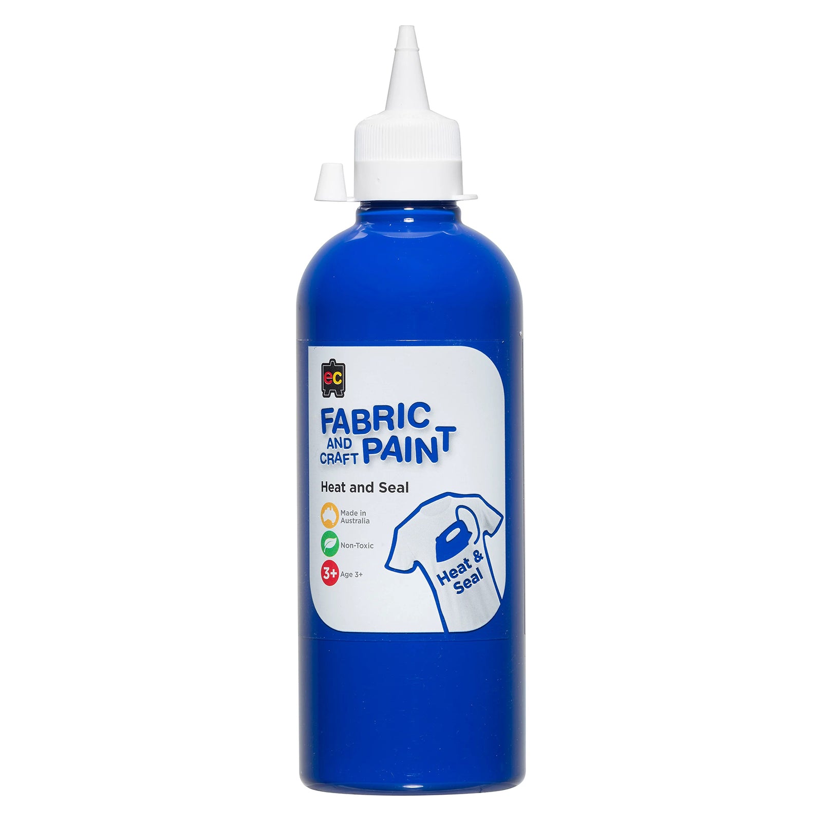 Educational Colours Fabric and Craft Paint 500ml Dark Blue in a squeeze bottle with precision nozzle suitable for fabric painting, canvas artwork, classroom crafts, and mixed media projects.