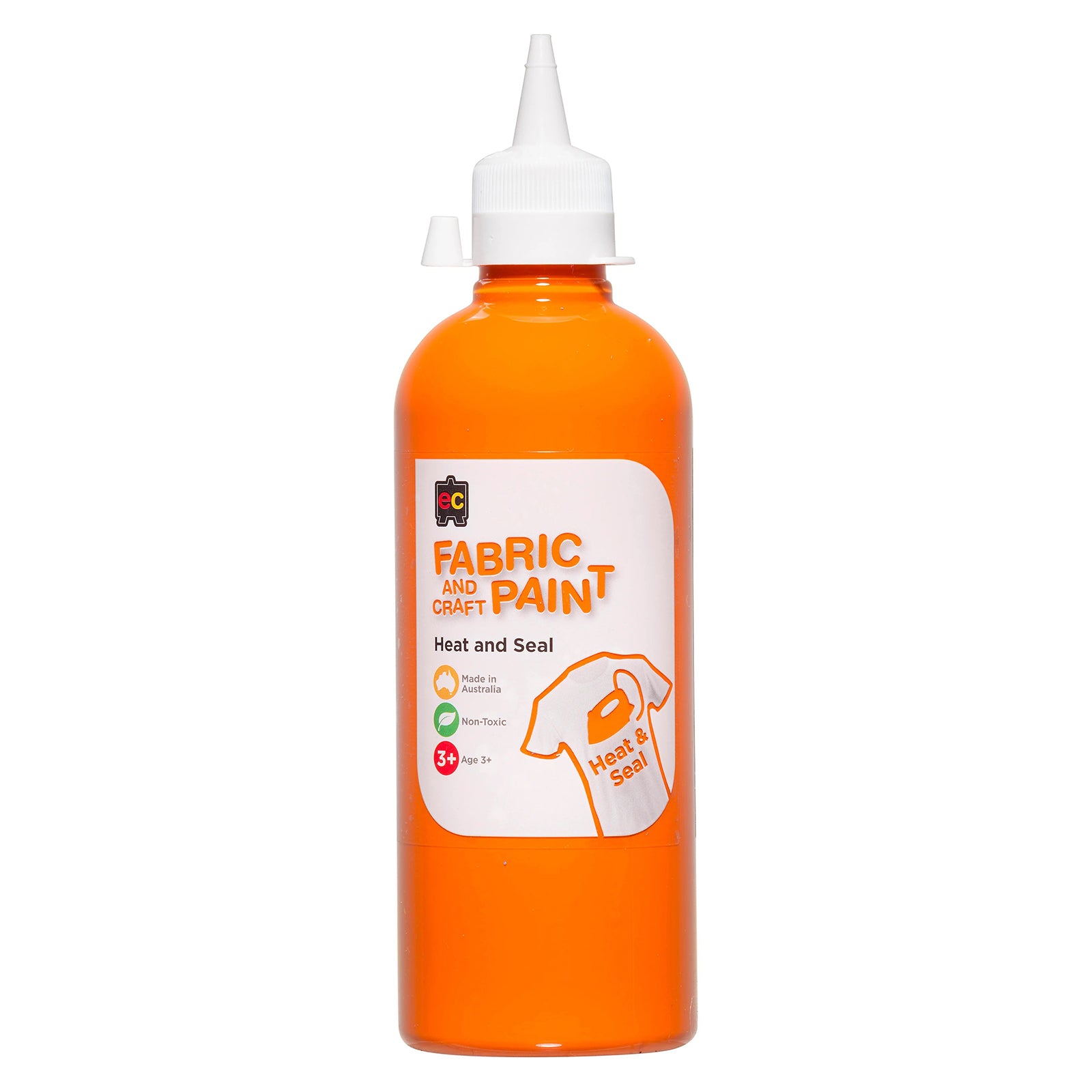 Educational Colours Fabric and Craft Paint 500ml Orange in a squeeze bottle with precision nozzle suitable for fabric painting, classroom crafts, decorative artwork, and mixed media creative projects.