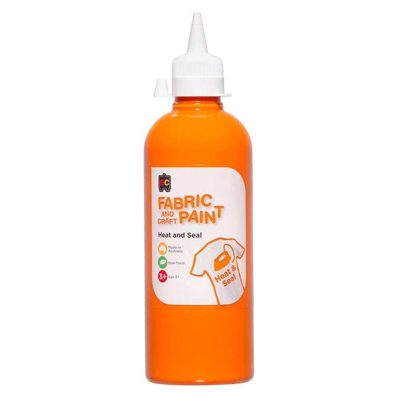 Educational Colours Fabric and Craft Paint 500ml Orange in a squeeze bottle with precision nozzle suitable for fabric painting, classroom crafts, decorative artwork, and mixed media creative projects.