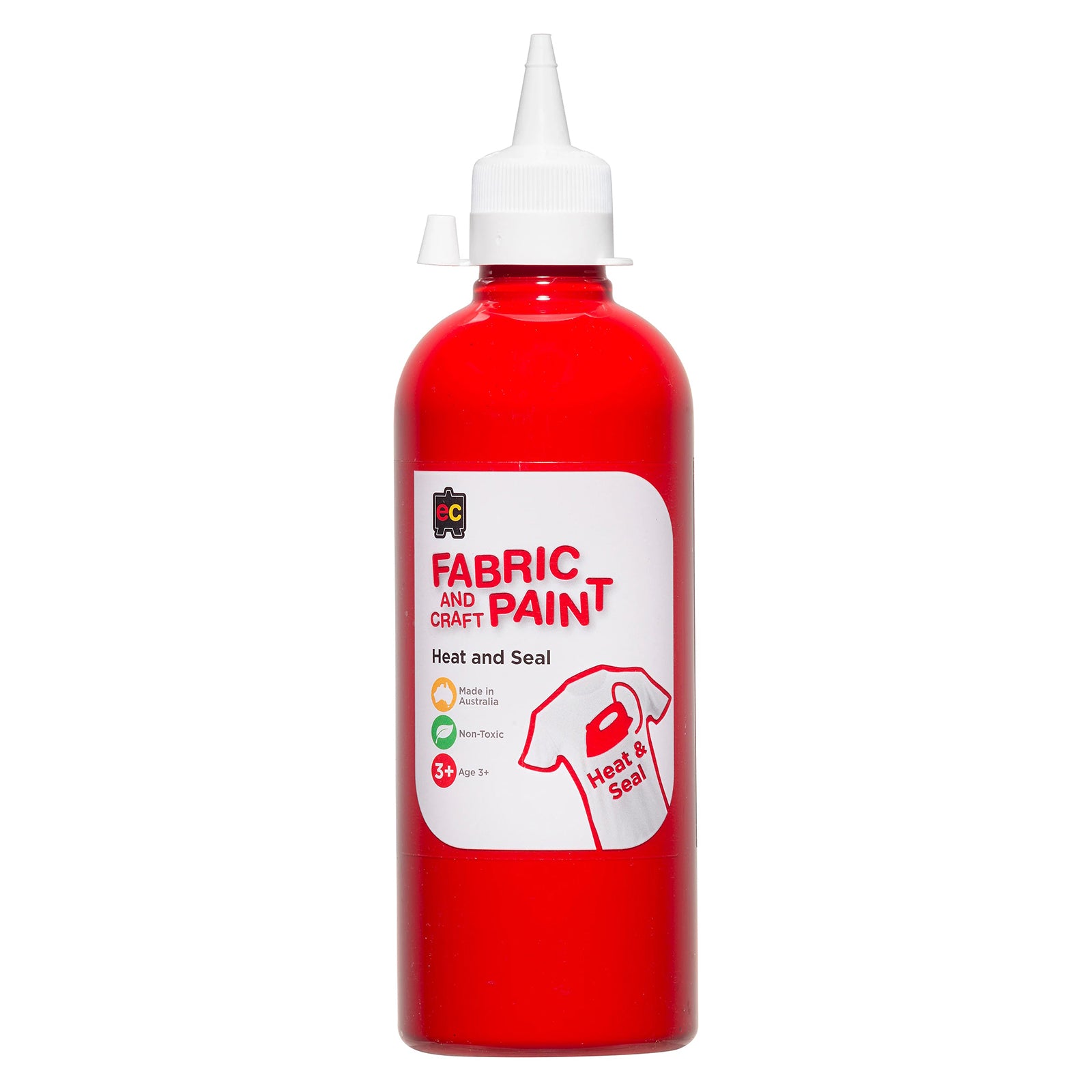 Educational Colours Fabric and Craft Paint 500ml Red in a squeeze bottle with precision nozzle suitable for fabric painting, classroom art, decorative crafts, and mixed media creative projects.