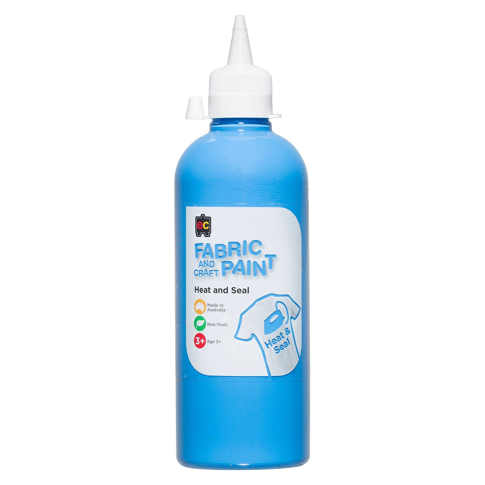 Educational Colours Fabric and Craft Paint 500ml Sky Blue in a squeeze bottle with precision nozzle designed for fabric painting, classroom art projects, decorative crafts, and creative mixed media artwork.