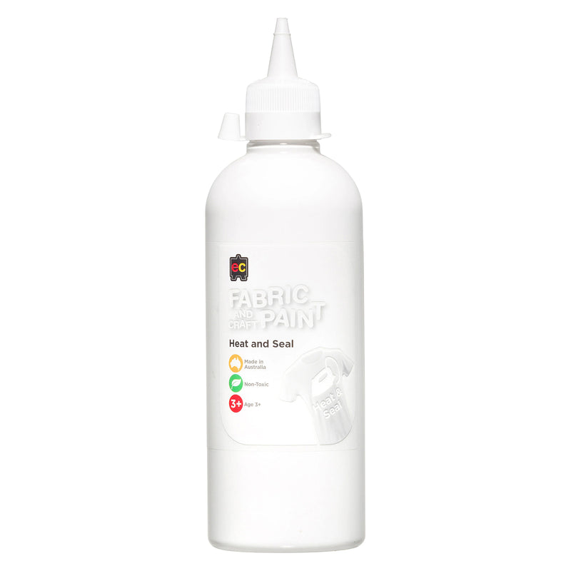 Educational Colours Fabric and Craft Paint 500ml White in a squeeze bottle with precision nozzle suitable for fabric painting, classroom crafts, canvas artwork, and decorative mixed media projects.