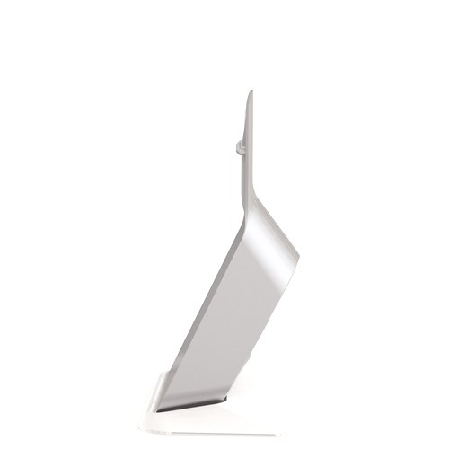 Side profile of the AeraMax AM 2 floor stand showing the leaning back support rising from the flat base