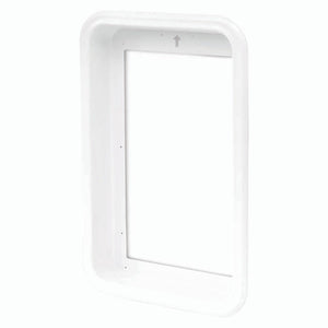 White AeraMax Pro AM 2 recess wall pan seen front on, an empty rounded frame with an arrow marking the top edge