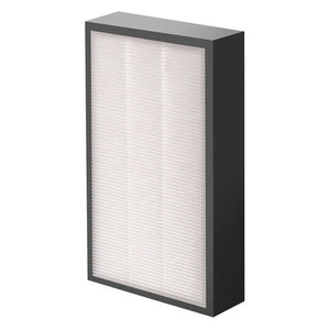 AeraMax Pro AM 2 True HEPA filter seen from the left, white pleated media inside a tall black frame