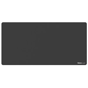 Fellowes Breyta desk mat in black, a long rectangle seen from above with a small Fellowes logo in one corner