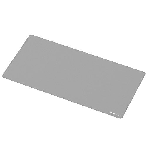 Grey Fellowes Breyta desk mat at an angle, showing the thin edge and rounded corners