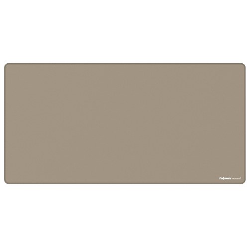 Fellowes Breyta desk mat in Sand, a light warm beige rectangle seen from above with a small logo in the corner