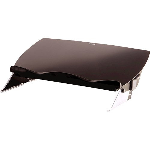 Fellowes Easy Glide writing and document slope in black, closed, with silver side legs and a contoured ledge along the front edge
