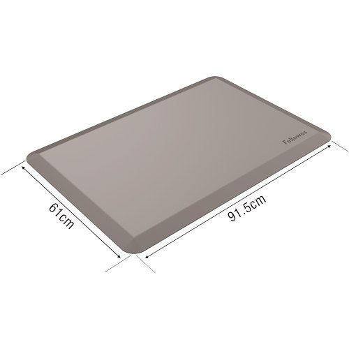 Fellowes dimension diagram of the Everyday Sit-Stand Mat in grey, marked 91.5cm along the long side and 61cm across the short side