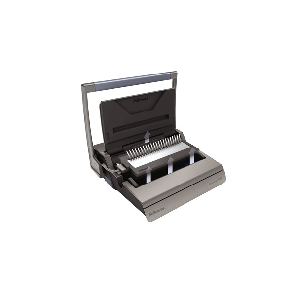 Small view of the grey Galaxy 500 with its tall handle raised and the lid open, shown on white