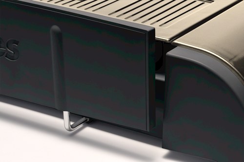 Close view of the back of the Helios 60 showing the wire cooling rack pulled out from the rear of the machine