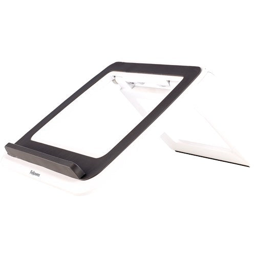 Empty I-Spire Quick Lift opened up, a black edged platform with a white centre and a white rear support