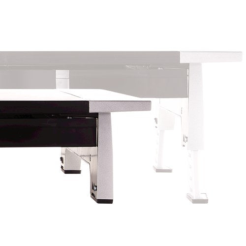 Two views of the Office Suites premium riser legs at different heights showing the adjustable feet