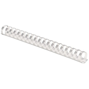 Fellowes 25mm white plastic binding comb with 21 round loops, photographed at an angle on a plain white background