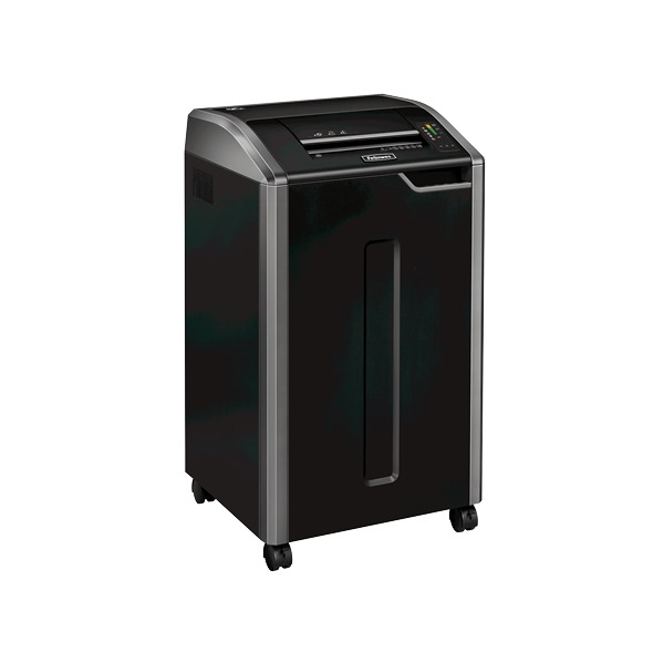 Powershred 425i from the front right, showing the control panel lights on top and the silver side panel