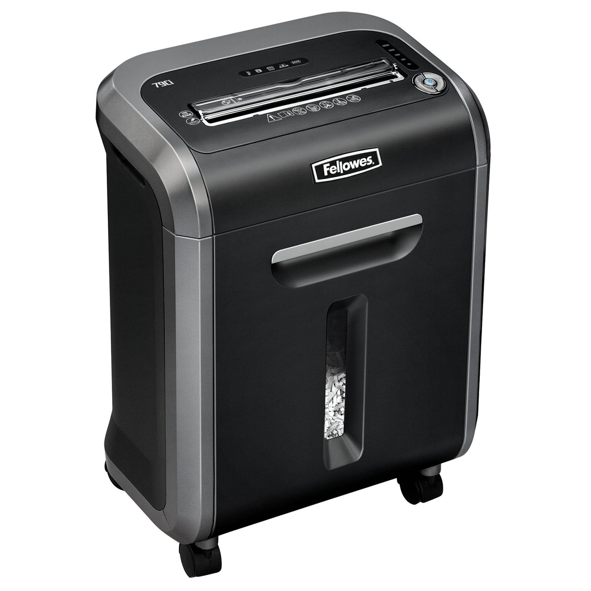 Powershred 79Ci from the front right showing the curved silver side trim and the castors