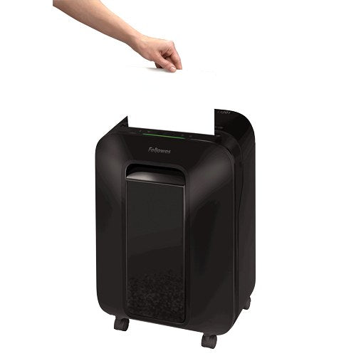 Powershred LX201 with a hand dropping a sheet of paper into the top paper entry