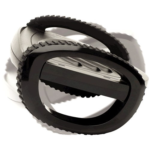 Foot rocker tipped onto its side so the oval end rim faces the camera, showing how it turns over