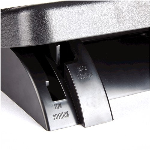 Close-up of the base under the platform, moulded with the words LOW POSITION and HIGH POSITION