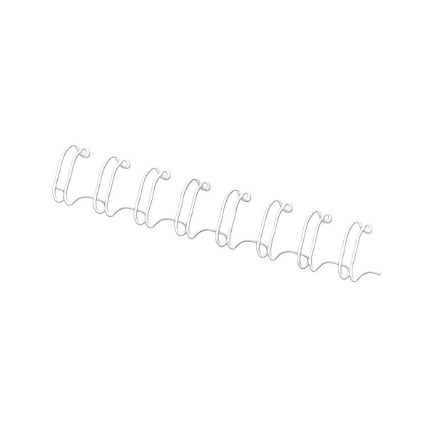 Close view of white double loop wire comb loops before closing, photographed on a white background