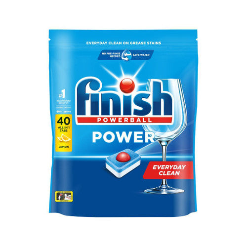 Finish Power Essential Lemon Sparkle Dishwashing Tablets bulk pack of 5 x 40 tablets on a white background