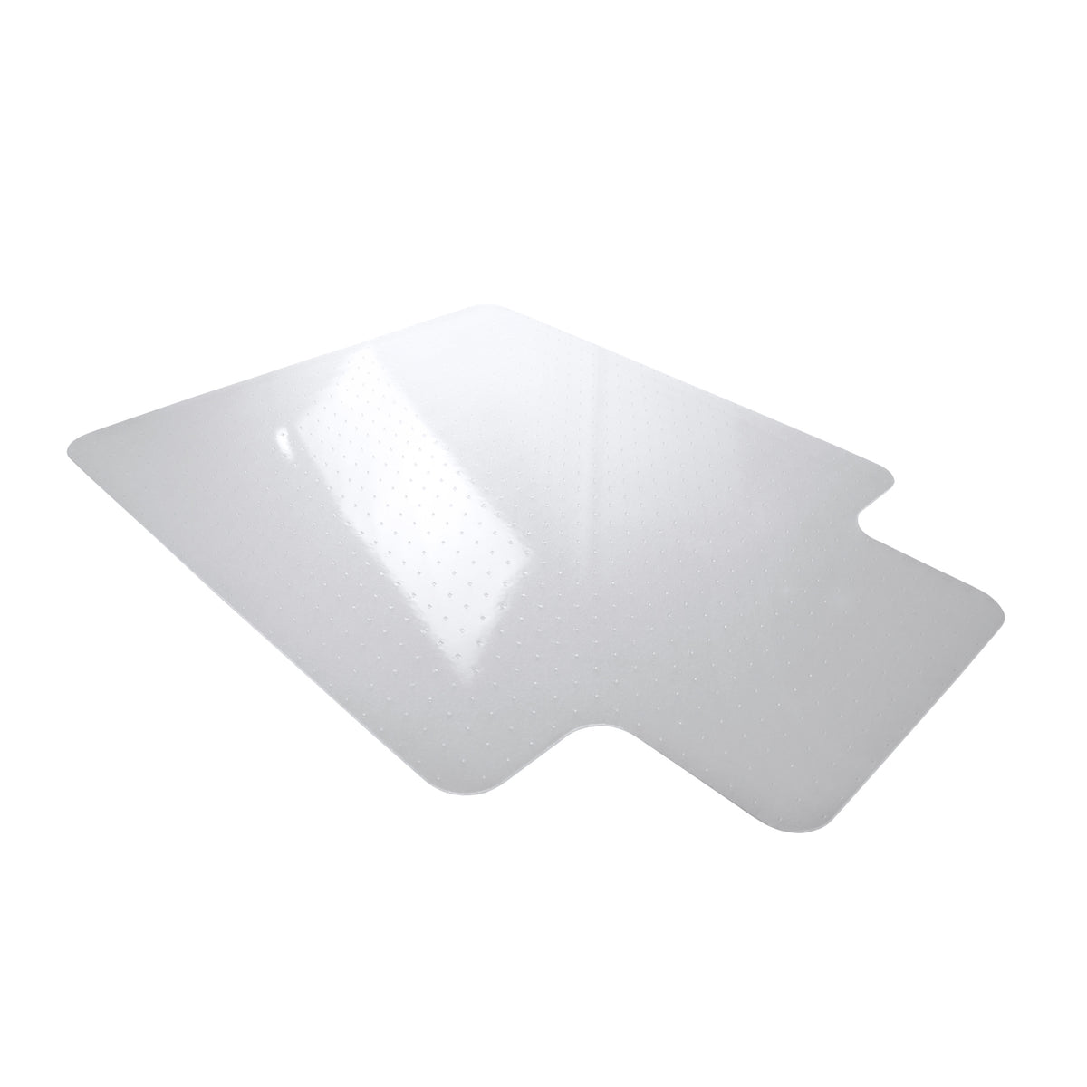 Floortex PVC keyhole chair mat for standard pile carpet, 114x135cm, shown flat on office floor