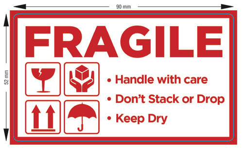 Warehouse and Shipping Labels Fragile 90 x 52mm Roll of 1000