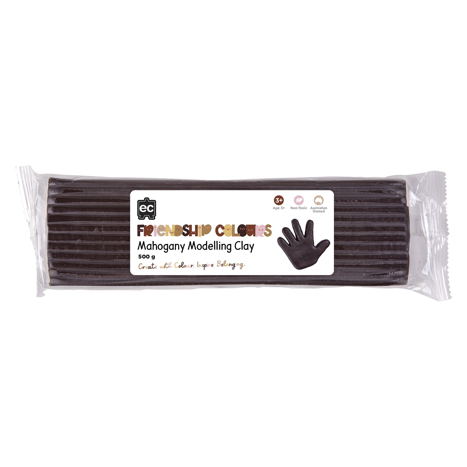 Packaged Educational Colours Friendship Colours Mahogany Modelling Clay 500g shown on a clean white background. The image clearly displays the product colour, branding, non toxic formulation and suitability for educational modelling and sculpting activities.