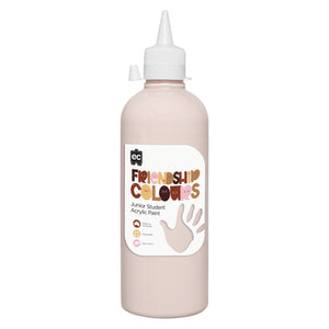 Product only image of Educational Colours Friendship Colours Peach Acrylic Paint 500ml with secure dispensing nozzle. The clean presentation clearly displays the bottle design, colour identification and practical format for schools, childcare centres and home art spaces.