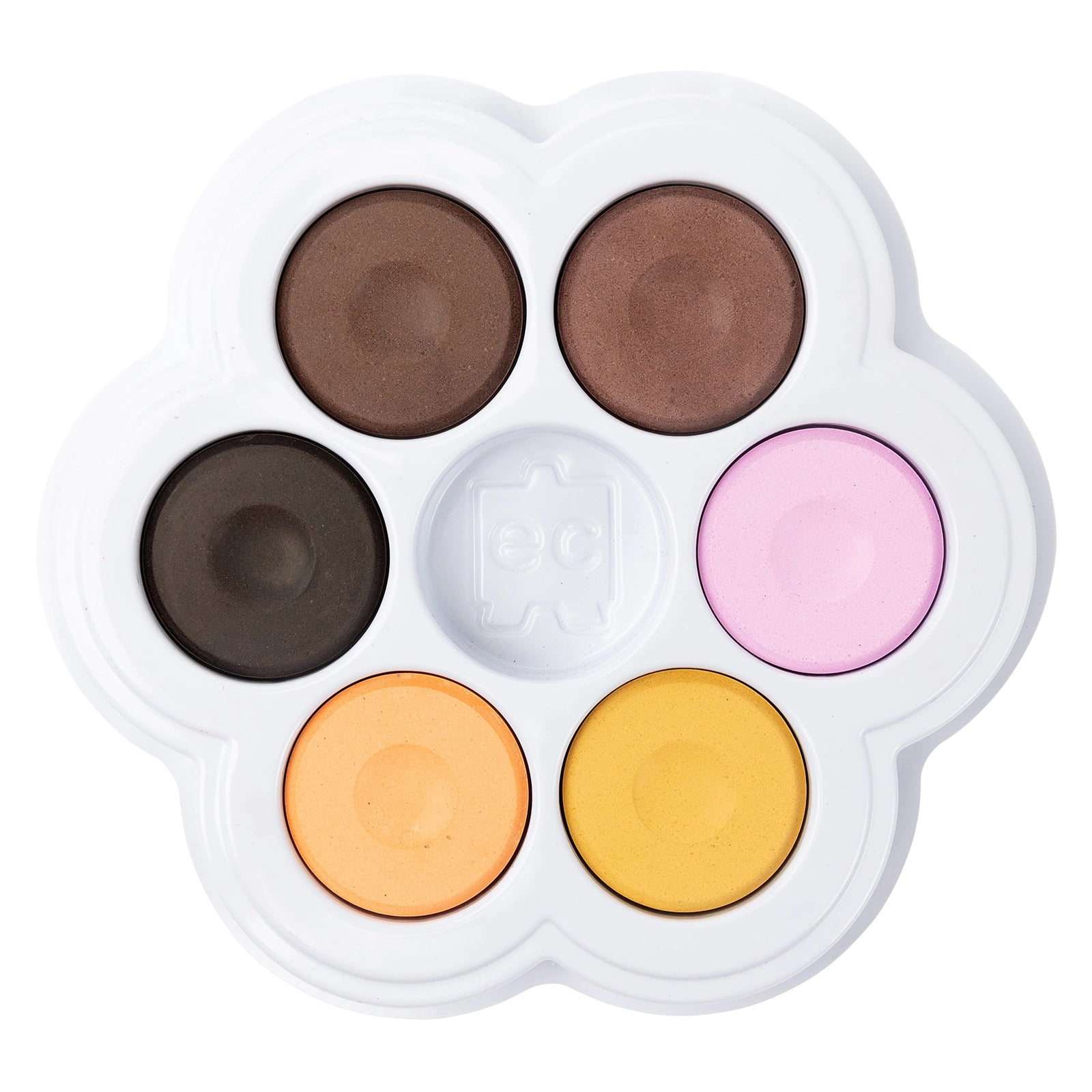 Close up product image of the Friendship Colours Watercolour Paint Palette showing six individual paint discs arranged in a flower shaped tray. The colours include a range of friendship inspired shades suitable for blending and creative painting.