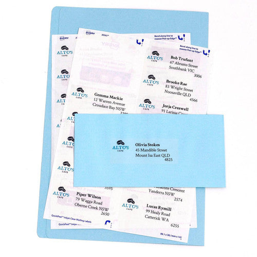 Avery Frosted Clear with Matt Finish Address Labels J8551 1625 Pack 38.1 x 21.2mm 65UP