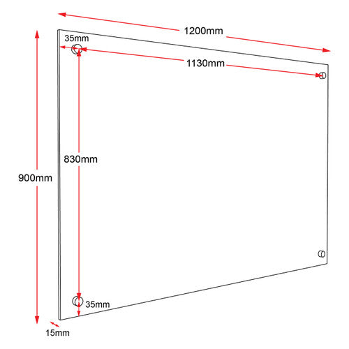 Rapidline Glass Writing Board with Chrome Fittings 1200 x 15 x 900mm