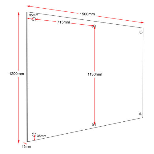 Rapidline Glass Writing Board with Chrome Fittings 1500 x 15 x 1200mm