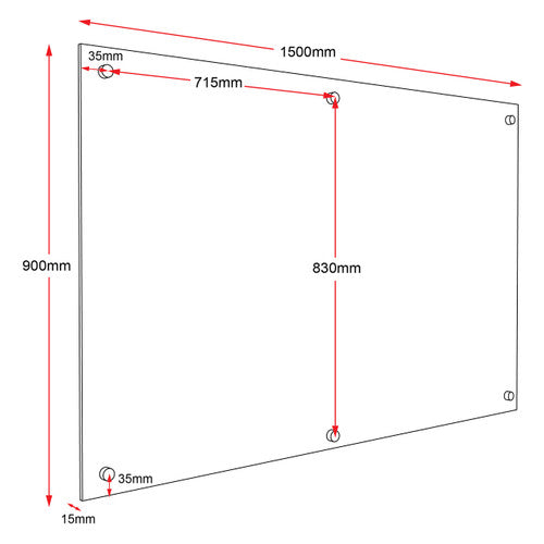 Rapidline Glass Writing Board with Chrome Fittings 1500 x 15 x 900mm