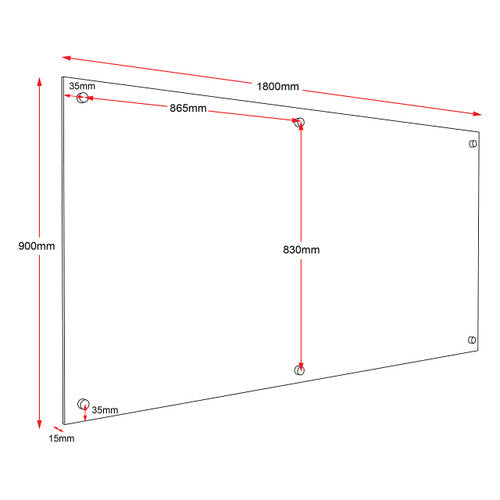 Rapidline Glass Writing Board with Chrome Fittings 1800 x 15 x 900mm