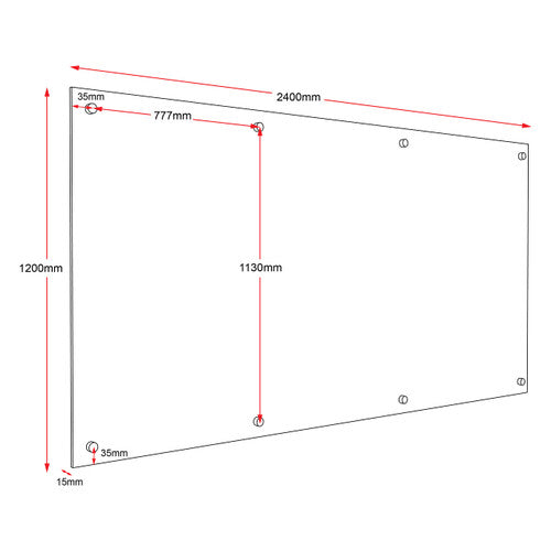 Rapidline Glass Writing Board with Chrome Fittings 2400 x 15 x 1200mm