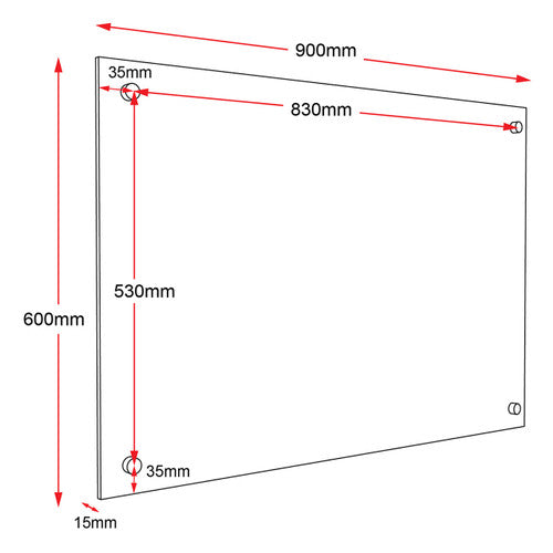 Rapidline Glass Writing Board with Chrome Fittings 900 x 15 x 600mm