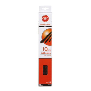 Slim GBC Binding Combs hanging box in white and orange, printed black, 10mm, binds up to 60 sheets, A4, 21 ring, pack 25