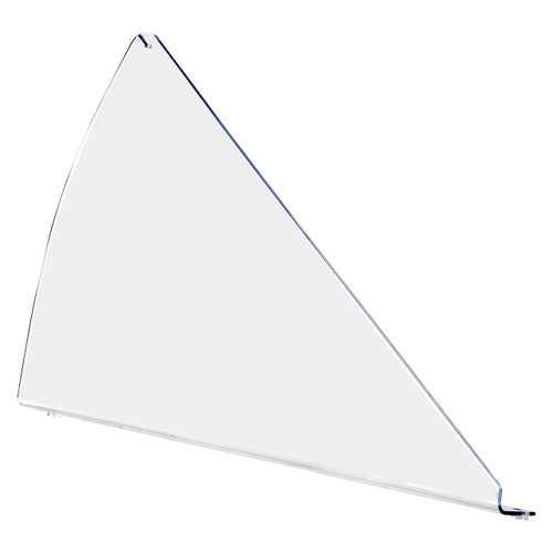 Clear triangular GBC replacement safety guard for the CL100 trimmer, shown on its own with a fixing tab at each end